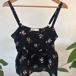 Hollister Black Floral Adjustable -Strap Baby Doll Cami